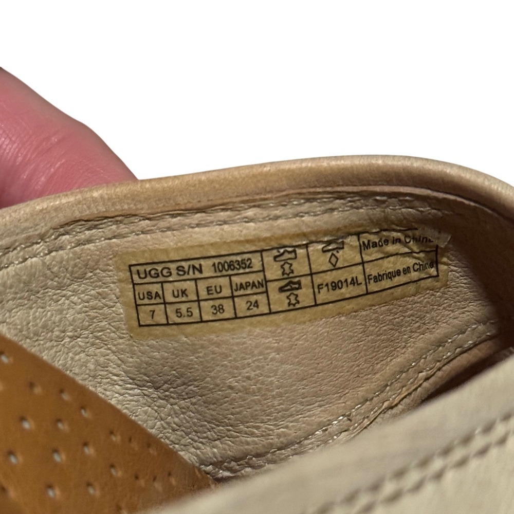 UGG Gwyn Beige Leather Espadrille Wedge Slide Sandals Women's Size 7 - Picture 12 of 13